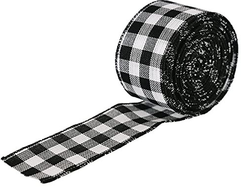 Gyaimxfu Weihnachten Wired Edge Ribbons Christmas Buffalo Plaid Ribbon Solid Color Sackleinenband Gingham Craft Ribbon Für Weihnachten DIY Wrapping Party Bow Craft Making 90er (Black, One Size)