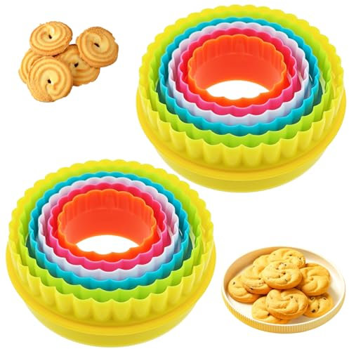 Lot de 12 emporte-pièces ronds festonnés - Emporte-pièces ronds multi-tailles - Emporte-pièce double face - Pour gâteaux, fruits, légumes, couleur aléatoire