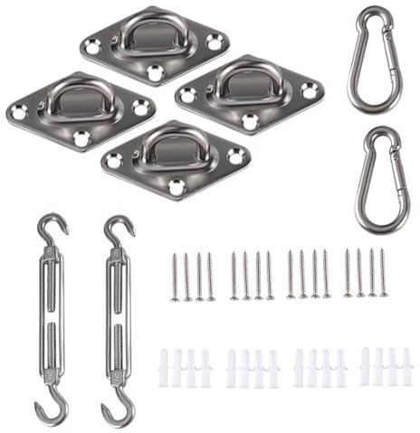 GIVIHGETI 2 Stück Edelstahl Sonnensegel Befestigungsset 304 Edelstahl Befestigung Set Zubehör für Viereck und Dreieck, Garten, Awnings Montage