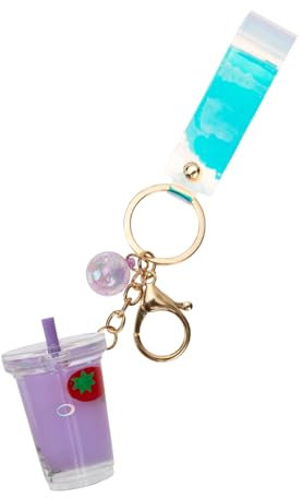Holibanna Strawberry Milk Tea Keychain Creative Fruit Teas Adorable Keychain Clip Cool Kawaii Keyring Design for Bag Hanging Ornament and Key Hanging Decor