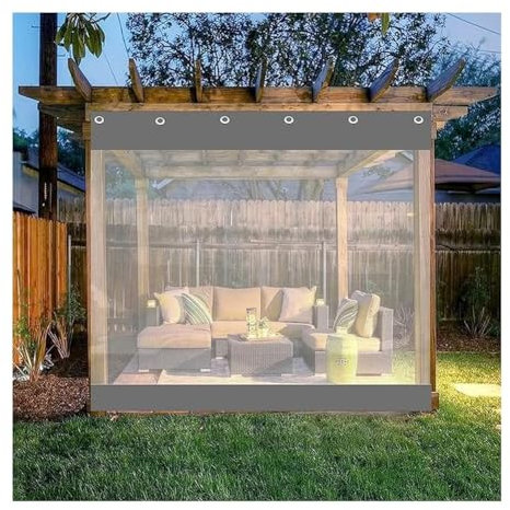 Industriell Garage Trennwand Vorhänge, Außen-Terrasse Tarp-Paneele Windschutzscheibe Kälteschutz Für Außenterrasse, Kunststoffvorhang Mit Sichtfenster - Um Den Hof Zu Sehen(13x7.9FT)