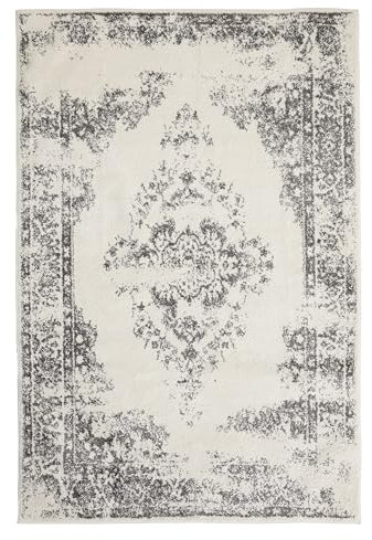 benuta Basic Teppich Sia - Creme/Grau 140x200 cm - Kunstfaser - Rechteckig & im Style: Vintage, Boho-Style, Retro - Pflegeleicht für Wohnzimmer Schlafzimmer