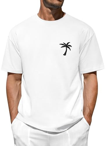 CMTOP Oversize Tshirt Herren Sommer Rundhals Kurzarm T-Shirt Aufdruck Lässig Shirt mit Palme Casual Lose Tops Tee