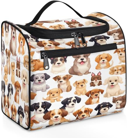 Mexpekil Trousse de toilette à suspendre avec motif chien mignon pour homme et femme, grande trousse de maquillage étanche pour voyage, multicolore, 10.2 x 6.5 x 9.2 inches, Trousse de toilette