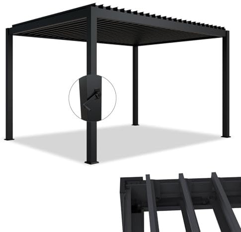 Juskys Lamellendach Tahiti 3x4 m - Stahl Pergola - Terrassenüberdachung stabil & wetterfest - Überdachung für Garten & Terrasse - Bausatz Anthrazit