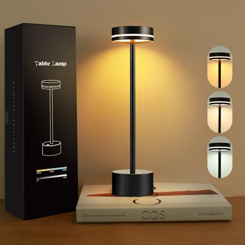 Nixtrve LED Tischlampe Kabellos mit Touch, LED Akku Tischleuchte USB Aufladbar Nachttischlampe Dimmbar, Metall Tischlampe Wohnzimmer für Indoor und Outdoor (Schwarz)