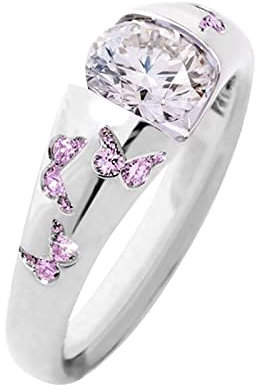 Fycakly Art- Weiseeinfacher netter Schmetterlings-Zirkon-Ring-Persönlichkeits-bunter Ring für Frauen Minimalistische Freundschaftsringe (E, One Size)