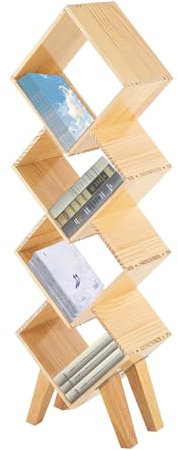 lousriyy 4 Ebenen Bücherregal Baumform Modernes Holzregal Standregal 120cm Hohe Bücherregale Aufbewahrung von Büchern & CDs, Bodenstehendes Bücherregale für Wohnzimmer Homeoffice (Holzfarbe)