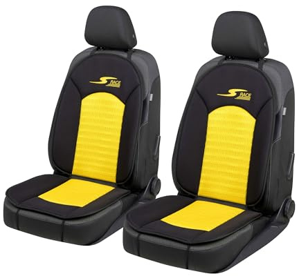 Walser Car Comfort S-Race 2 Stück Universal Auto Sitzpolster Vordersitze Sitzauflage Sitzpolster Gelb Schwarz