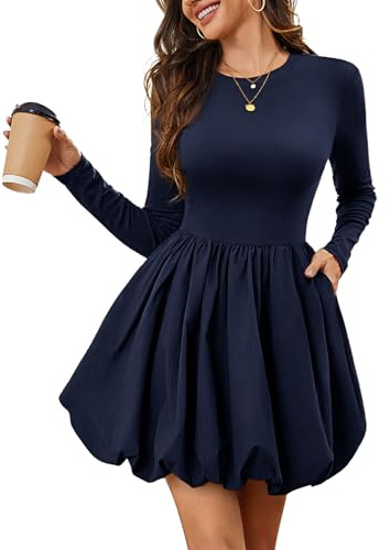Meetjen Women's Bubble Mini Dress 2026 Fancy Knee Length Long Sleeve Ladies Short Cocktail Dresses Vestidos Elegantes De Mujer para Fiesta Navy XL