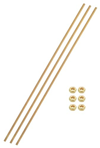 QUARKZMAN Messing Gewindestange M3x0.5x200mm mit Sechskantmuttern 3 Set | Steigung Rechtsgewinde Befestigungssatz für Schrauben Möbeln Maschinen Gewindebolzen Messingbolzen Möbelbeschläge
