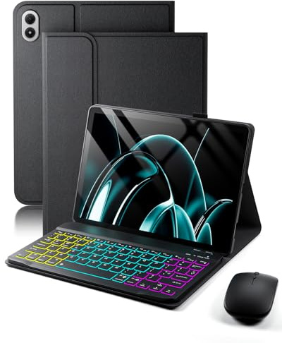 MicroTunk Funda retroiluminada con teclado y mouse para Xiaomi Redmi Pad Pro (2024)/Xiaomi Redmi Pad 2 Pro (2025) de 12.1 pulgadas, con teclado y mouse inalámbricos Bluetooth británico, diseño