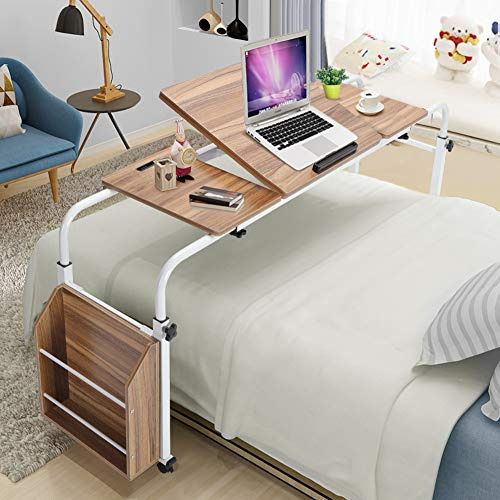 Ejoyous Table d'écriture de Lit Réglable avec roulettes, Bureau Mobile pour Ordinateur Portable avec étagère de Rangement, Idéal pour Le Bureau à Domicile et Le Chevet (1,2 m / 3,9 Pieds)