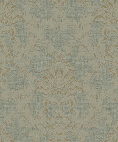 Hexoa Papier Peint Baroque médaillon doré Fond Vert - Made in France - 53x1000
