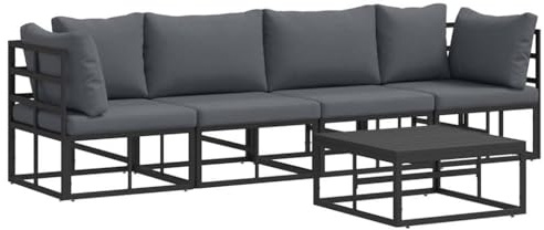 HFXHIJXQ 5-TLG Gartensofa Schwarz Metall wetterfest Eckbank 71x71 cm Balkon Terrasse platzsparend