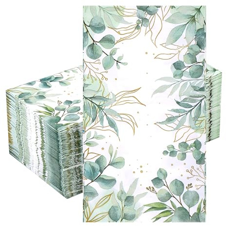 100 Stück Servietten Hochzeit, 2-Lagige Servietten Eukalyptus Grün | Servilletas Decoupage Vintage, Papierservietten für Baby Shower, Firmung, Kommunion (Ungefaltet: 33 x 40cm)