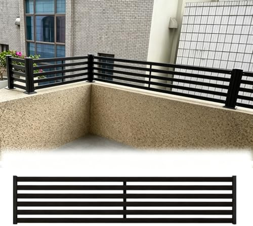 Barandilla plana horizontal, barandilla de seguridad balcón piscina | Barandilla modular para balcón exterior con herrajes de montaje completos para patio, porche(Black,HXL 10x35.4in)