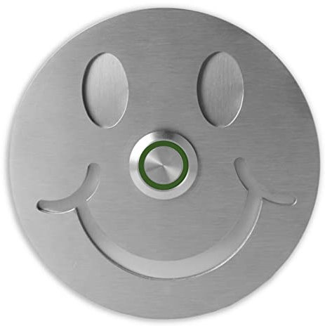 Jung Edelstahl Design - Lustige Edelstahl Türklingel Smiley Klingelschild rund 10x10cm Klingeltaster mit LED Klingelplatte V2a Edelstahl geschliffen Smilie Klingel Haustür (grün)