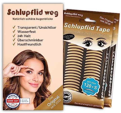 SCHLUPFLID TAPE® girl size (S) - Augenlidliftig ohne OP [240 Stück] Kleine Schönheitshelfer für hängende Augenlider - Schlupflid Streifen Doppelpack - Augenlidklebeband