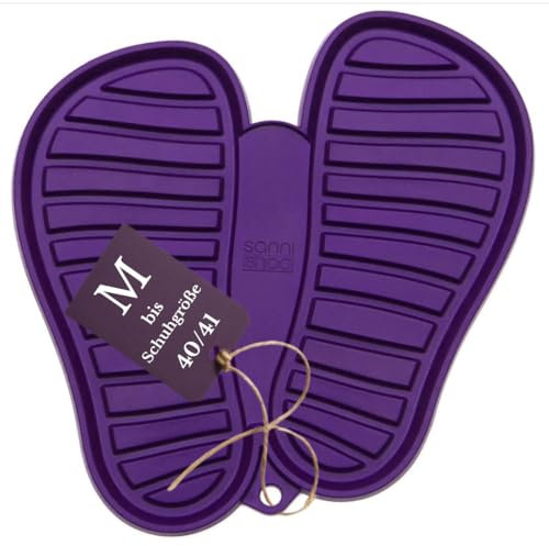 Sanni Shoo, Shoo.pad, Flexible, waschmaschinen-Feste Schuh-Abtropf-Matte, Schuhablage, Schuhabtropfschale, Abtropf- und Schmutzfang-Matte für Schuhe M (bis Schuhgrösse 41), violett