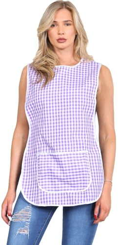 MyShoeStore Tabard Apron for Women, Kitchen Cleaning Work Overall with Pocket, Poly Cotton Material (Lilac Check, XXL/XXOS)