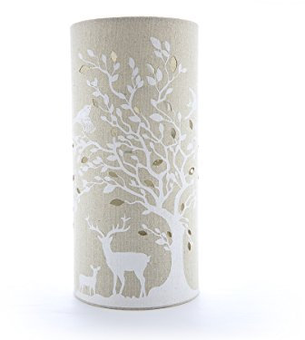 Light-Glow Fabric Table Lamp – Autumn-Inspired Design with Deer and Birds, Cylindrical Shape, Perfect for Wildlife Lovers and Seasonal Decor