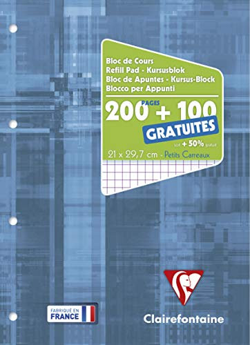 Clairefontaine 65816C - Kursusblock, 150 Blatt, 90g, mikroperforiert, 4-fach gelocht, kariert, 1 Stück, Blau