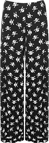 WearAll Plus Size Womens Skull Bones Palazzo Ladies Wide Leg Pirate Trousers Pants - Black - 12/14