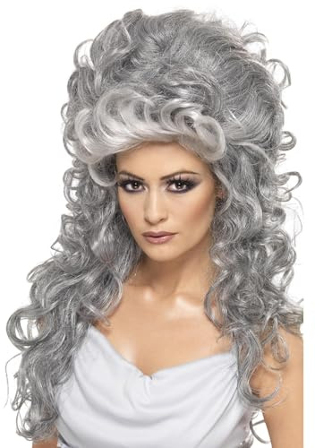 Smiffys Medeia Witch Beehive Wig Grey, Long Curly