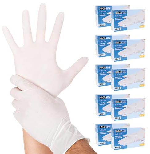 FRANZ MENSCH 900x Hygostar Einweghandschuhe Safe Light, Einmalhandschuhe Größe XXL, reißfeste Nitrilhandschuhe, puderfrei, latexfreie Gummihandschuhe, Handschuhe Einweg, Weiß in XS, S, M, L, XL & XXL