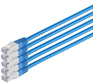 Kabelbude.eu Patchkabel Netzwerkkabel Ethernet LAN Kabel Cat 6 S/FTP PIMF Halogenfrei 250 MHz Blau 0,25m 5er Pack