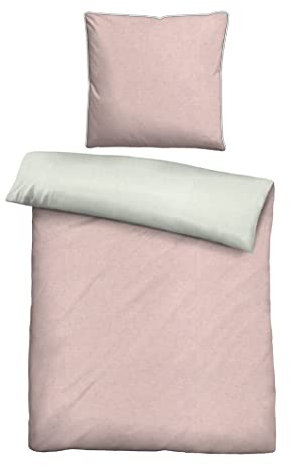 biberna 0840500 Wende-Bettwäsche Garnitur mit Kopfkissenbezug Melange-Flanell 1x 155x220 cm + 1x 80x80 cm, hellrosa