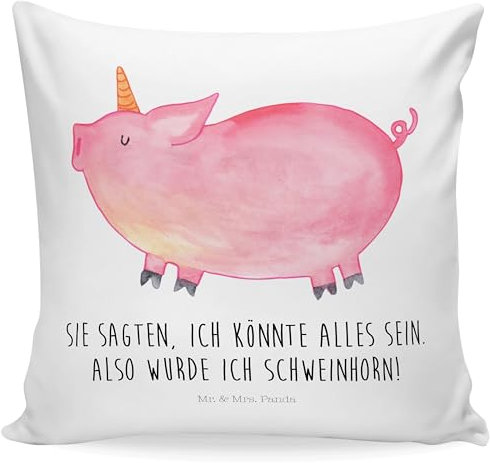 Mr. & Mrs. Panda Zierkissen Einhorn Schwein - Geschenk, Spruch, English, Einhörner, Sofakissen, Kopfkissen 40x40, Unicorn, sofakissen, Bauer, Pig,