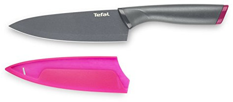 Tefal Fresh Kitchen Couteau chef 15 cm, Lame en acier inoxydable avec titane de haute qualité, Revêtement antiadhésif, Zone confort, Etui de protection de lame K1220304