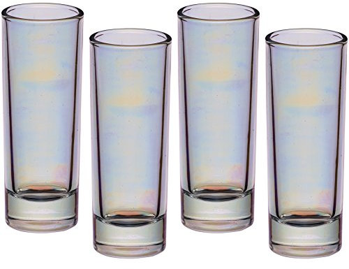 BarCraft BCSGLUST4PC Rainbow-Pearl Iridescent Tall Shot Glasses, 60 ml (Set of 4), 3.9 x 3.9 x 10.4 cm