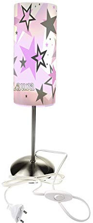 CreaDesign TI-1030-33 Sterne rosa grau Nachttischlampe Kinderzimmer mit Namen, Kinder Tischlampe/Schlummerlicht mit Schalter für Steckdose, E14, 38 cm hoch