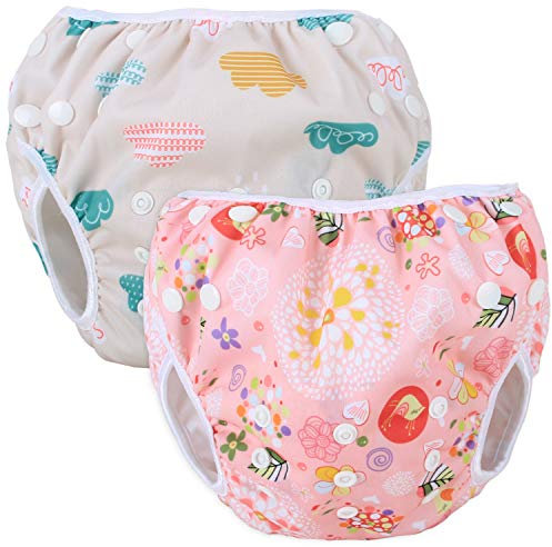 Teamoy Pañales bañadores Reutilizable, Pañal Bañador (2 piezas) Pañal de natar Pantalones de entrenamiento, Cloud + Spring Blossoms