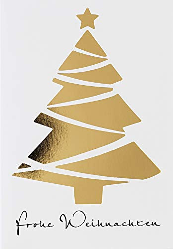 Perleberg klassische Weihnachtskarte - hochwertige Weihnachtspostkarte mit liebevoll gestalteten goldenen Tannenbaummotiv - Karte Weihnachten für schöne Weihnachtsgrüße - Grußkarte