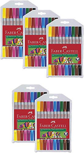 Faber-Castell 151110 - Filzstifte mit Doppelspitze (sortiert, 5 Packungen mit je 10 Stück)