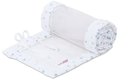 babybay Nestchen Mesh-Piqué / Bettumrandung für Beistellbett / Stoßschutz für Baby Bett, passend für Modell Maxi, Boxspring, Comfort und Comfort Plus, weiß Sternemix sand/azurblau