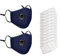 AmyGline 2 Stück Outdoor Baumwolle-Gesichtsschutz-Mundschutz,mit 12 Aktivkohlefilter,Wiederverwendbar,Waschbar,Anti-Staub,Atmungsaktiv,Schwarz,für Motorrad,Laufen (2PC+12 Filter, Blau)