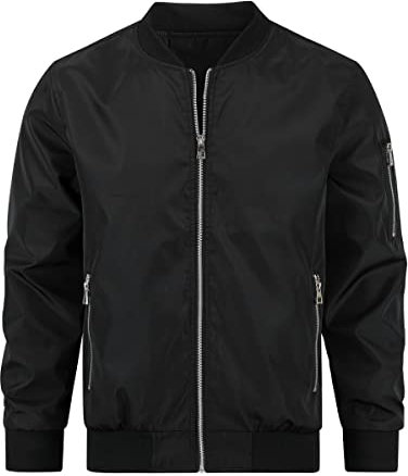 YOUTHUP Herren Jacke Leichte Übergangsjacke mit Ärmeltasche Sommerjacke Regular Fit Freizeit Bomberjacke, Schwarz, 3XL