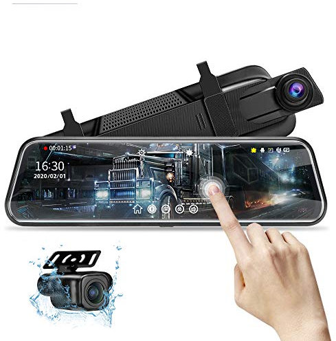 10'' Mirror Dash Cam Night Vision 1080P FHD Full Touch Screen Front and Rear View Backup Camera for Cars Loop Recording Streaming Media 170°Wide Angle Parking Assistance with 10 Meters Cable
