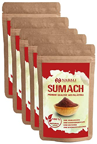 NABALI FAIRKOST FÜR ALLE Sumach Gewürze – Essigbaum Gewürzpulver – Getrocknete und gemahlene Sumak-Gewürzmischung nach Ottolenghi (500 g)
