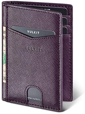 VULKIT Portefeuille Homme Mince en Cuir RFID Blocage Porte-Cartes de Crédit Portefeuilles Minimaliste 10 Fentes pour Cartes Bancaire ou Billets - Violet Croix