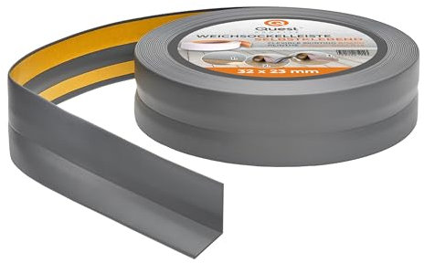 Quest Weichsockelleiste Selbstklebend, PVC Sockelleiste, Abschlussleiste - 32 mm x 23 mm - Flexible Knickleiste für Innenbereich, Wand, Boden - Dicht, Dekorativ - 5 Meter, Dunkelgrau