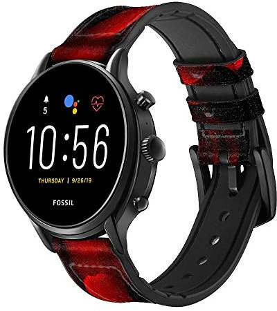 Innovedesire Red Rose Cinturino in Pelle Smartwatch per Fossil Hybrid Smartwatch Nate, Hybrid HR Latitude, Hybrid Smartwatch Machine Taglia (24mm)