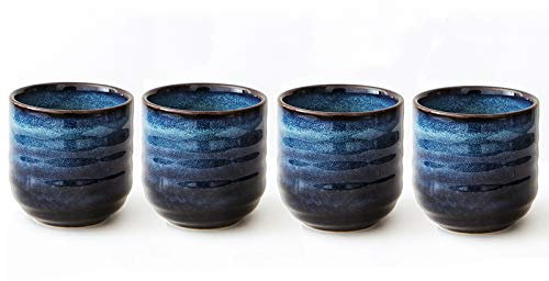 Lxuwbd Set da tè in ceramica in stile giapponese, tazza da tè, tazza da caffè, Yerba Mate, set di 4 tazze in ceramica (blu)