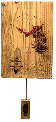 Uhren Manufaktur Schwarzwald Altholz-Pendeluhr, Wanduhr, Schwarzwald-Unikat, Quarzwerk, Made in Germany, Größe:45 x 19 cm, Farbe:Eule