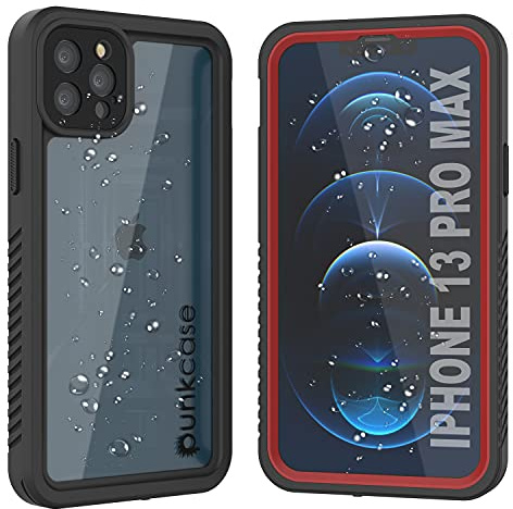 Punkcase Extreme Series Waterproof Case for iPhone 13 Pro Max Red | Slim Fit, IP68 Certified, Shockproof, Snowproof, Armor Cover, Built in Screen Protector, 6.7, 2021